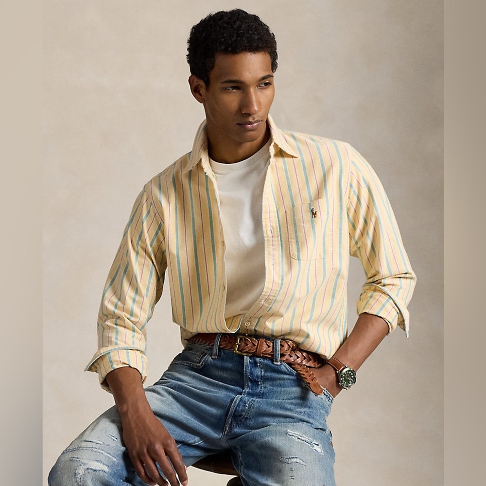 Ralph Lauren Men's Yellow and Blue Striped Shirt